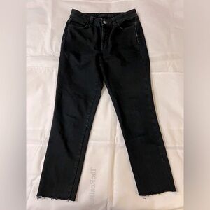 J Brand womens jeans 26 black straight leg cropped raw hem high rise high waist